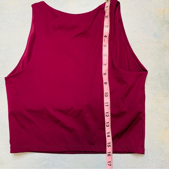 Maroon Cropped High Neck Built in Bra Stretchy Tank Top | Medium - Picture 6 of 6